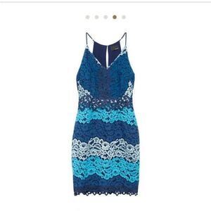 NWT Anthropologie Greylin Katrice V Neck Multi Blue Lace Dress Sz L